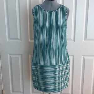 Isla by Melis Kozan Turquoise Aqua Blue Green & White Sleeveless Shift Dress M